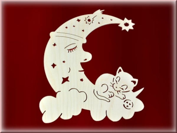 Buntglas-Sonnenfänger Katze Mit Mond & Wolke – Hängende Fensterdekoration, Ca. 14 Cm, Schwarzer Metallrahmen
