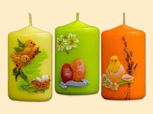 Stumpenkerze Ostern mit Motiv 3-teiliges Set