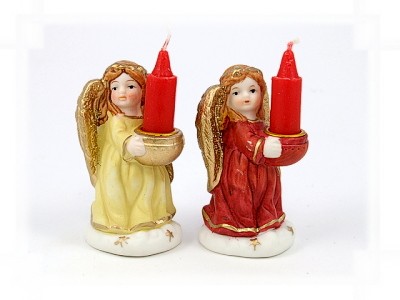 Engel aus Steinharz mit roter Kerze, 2 Sorten